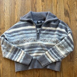 Frye Women's Gray and Cream Striped Sweater